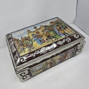 Vtg E Otto Schmidt Lebkuchen 1991 hinged tin box germany food cookie storage